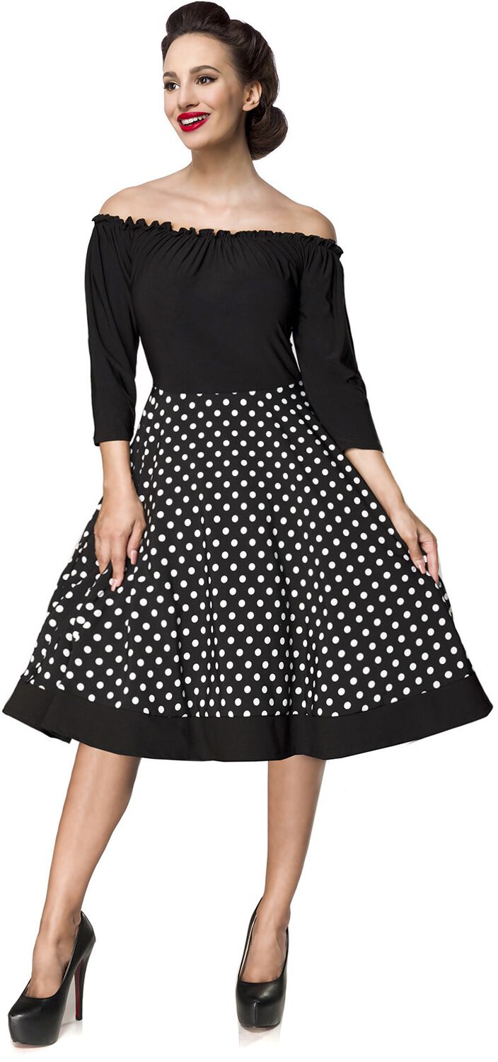 Belsira - Rockabilly Kleid knielang - Carmen-Swingkleid - S bis XL - für Damen - Größe XL - schwarz/weiß