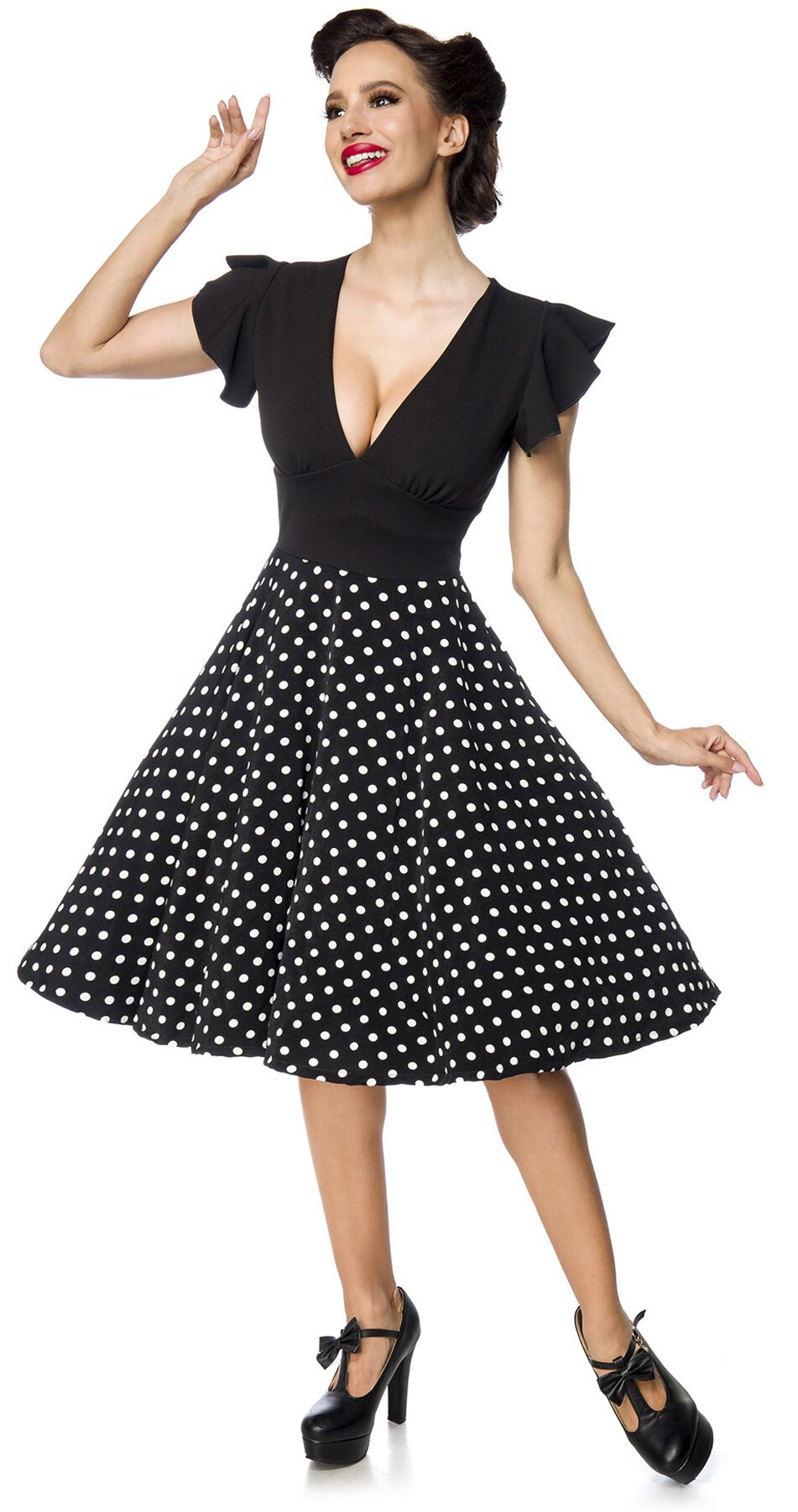 Belsira - Rockabilly Kleid knielang - Elegantes Retrokleid - S bis 4XL - für Damen - Größe L - schwarz/weiß