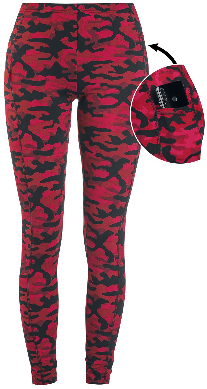 Rock Rebel by EMP - Camouflage/Flecktarn Leggings - Rote Camo-Leggings mit seitlichen Taschen - XS bis 5XL - für Damen - Größe 5XL - rot