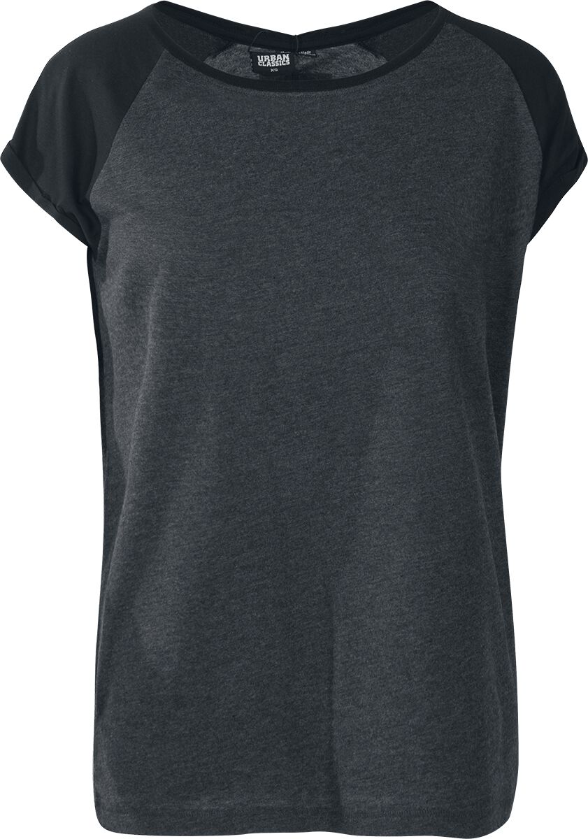 Urban Classics T-Shirt - Ladies Contrast Raglan Tee - XS bis 5XL - für Damen - Größe XS - charcoal/schwarz