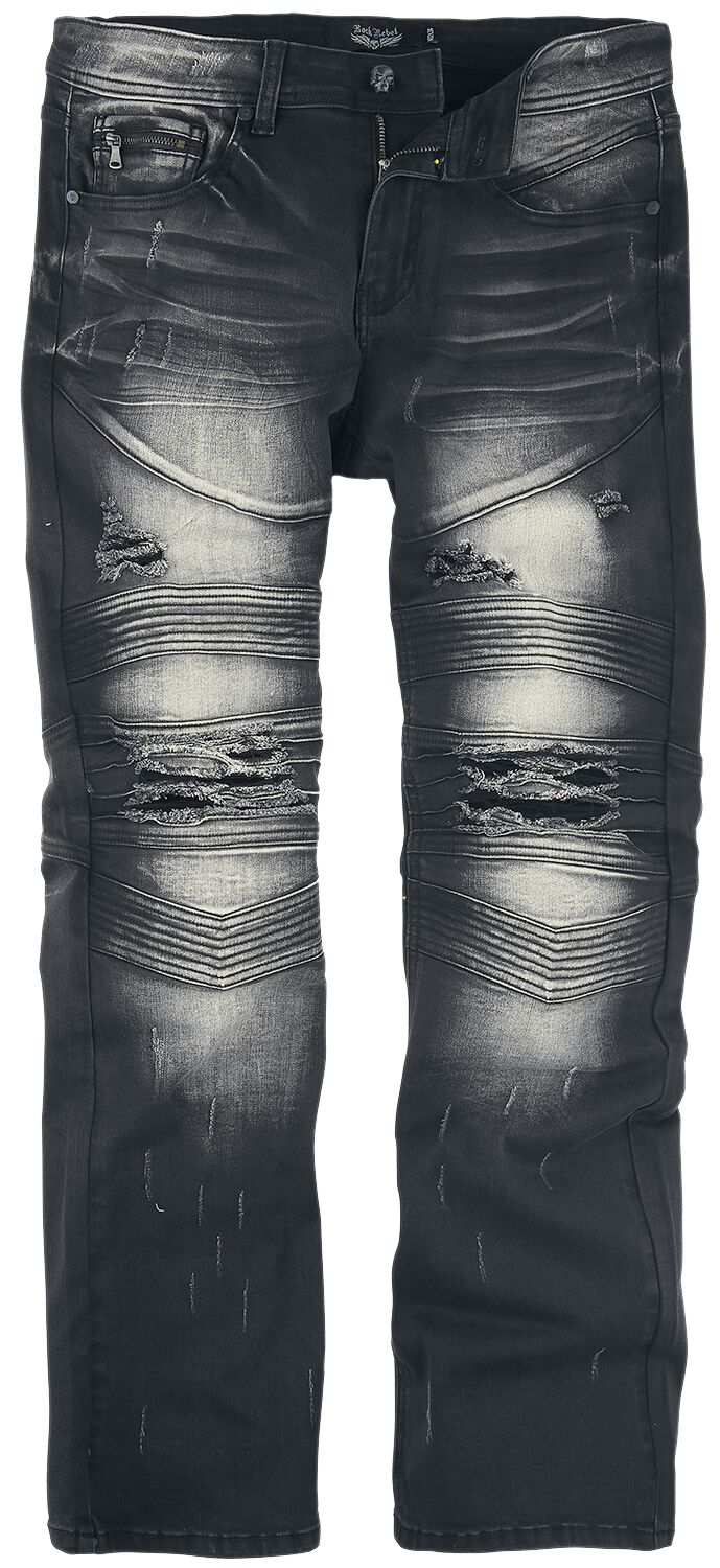 Image of Jeans di Rock Rebel by EMP - Pete - Jeans with Used Look and Biker Details - W29L32 a W40L34 - Uomo - nero/grigio