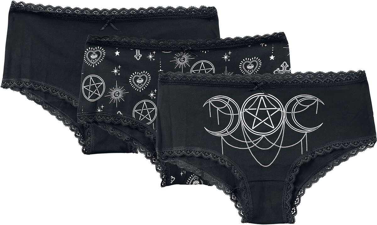 Gothicana by EMP - Gothic Panty-Set - 3 Pack Panties with Witchy Prints - S bis XXL - für Damen - Größe L - schwarz