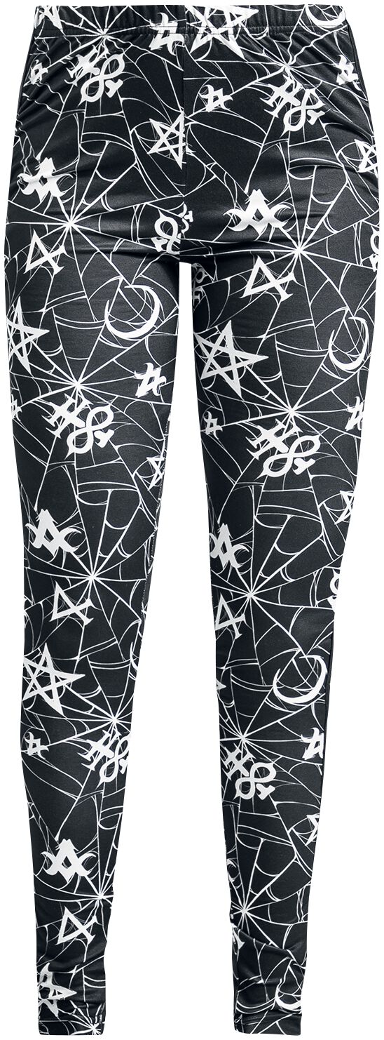 Image of Leggings Gothic di Black Blood by Gothicana - Leggings with spiderweb and occult ornaments - S a XL - Donna - nero
