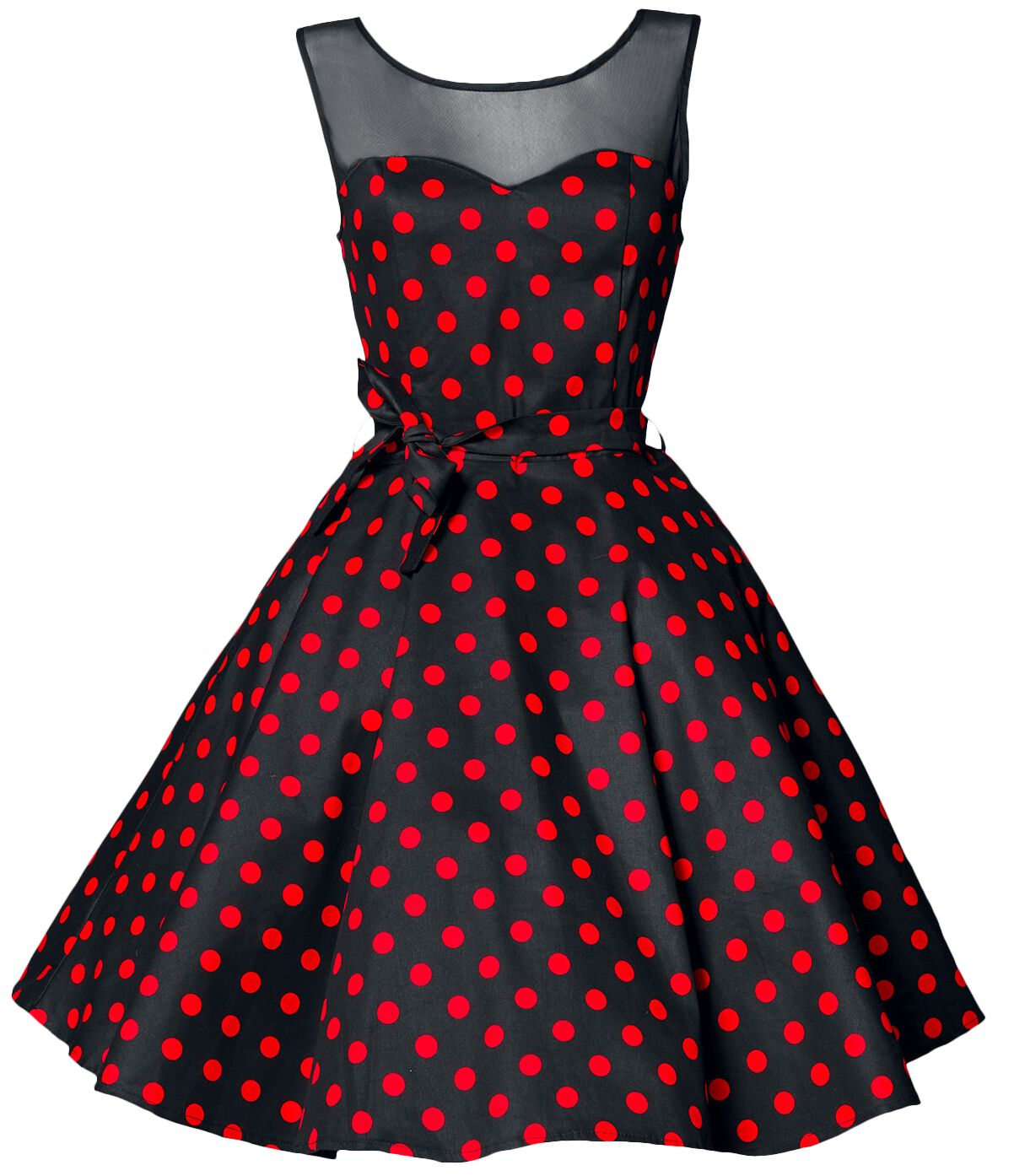 Belsira - Rockabilly Kleid knielang - Swing-Kleid mit Mesheinsatz - S bis 4XL - für Damen - Größe XXL - schwarz/rot