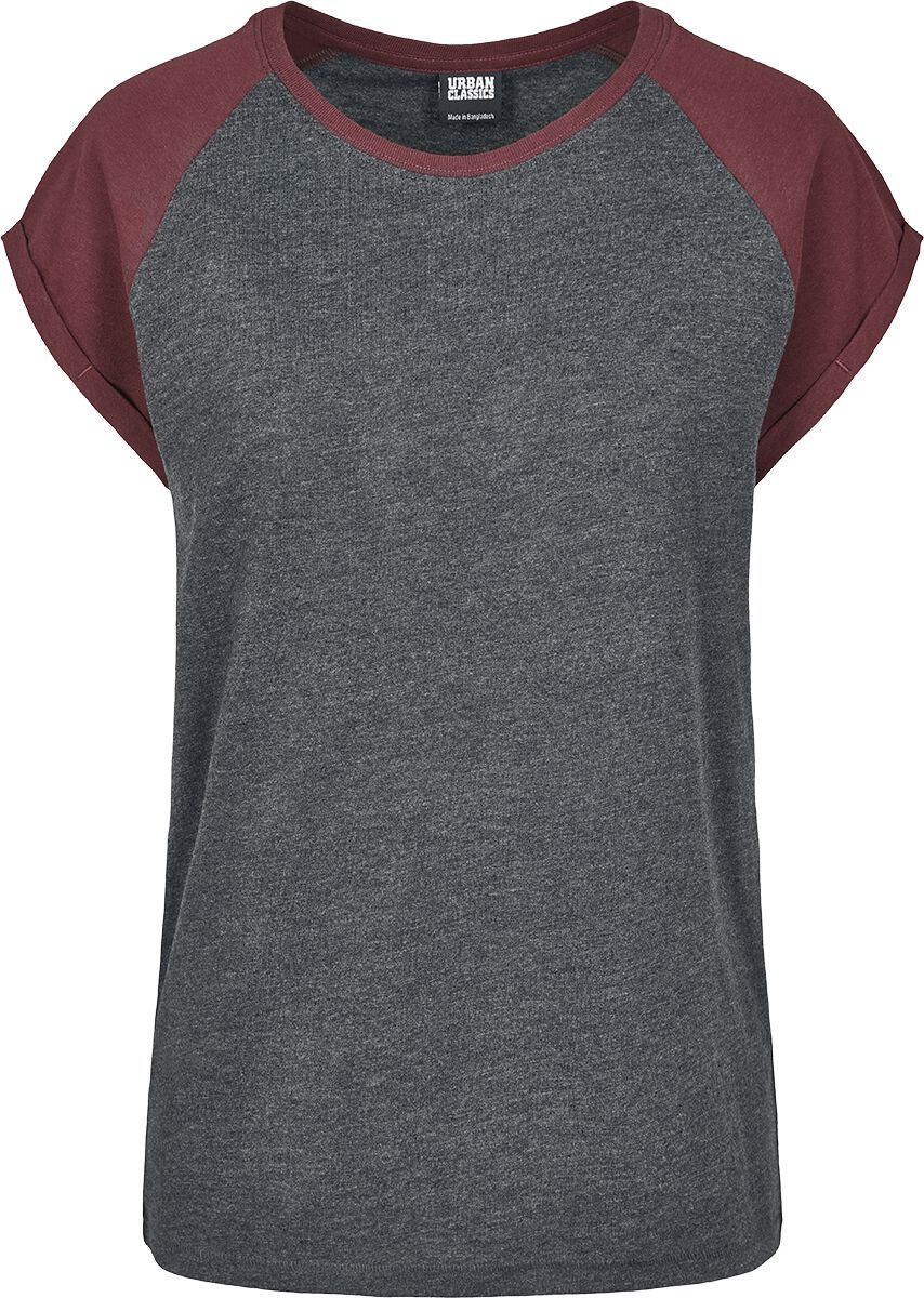 Urban Classics Ladies Contrast Raglan Tee T-Shirt grau weinrot in 5XL