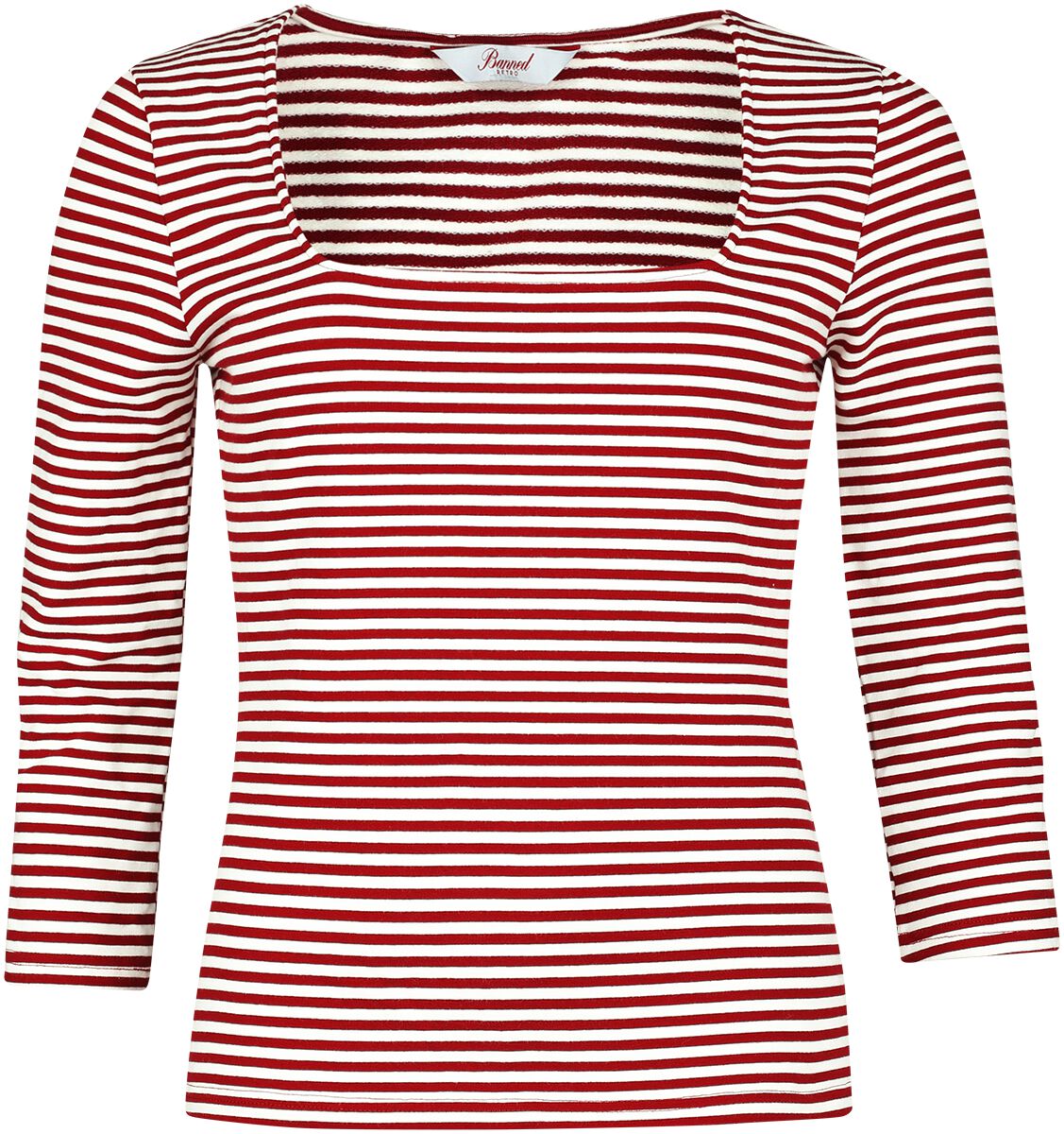 Banned Retro Stripe & Square Top Langarmshirt rot weiß in XL