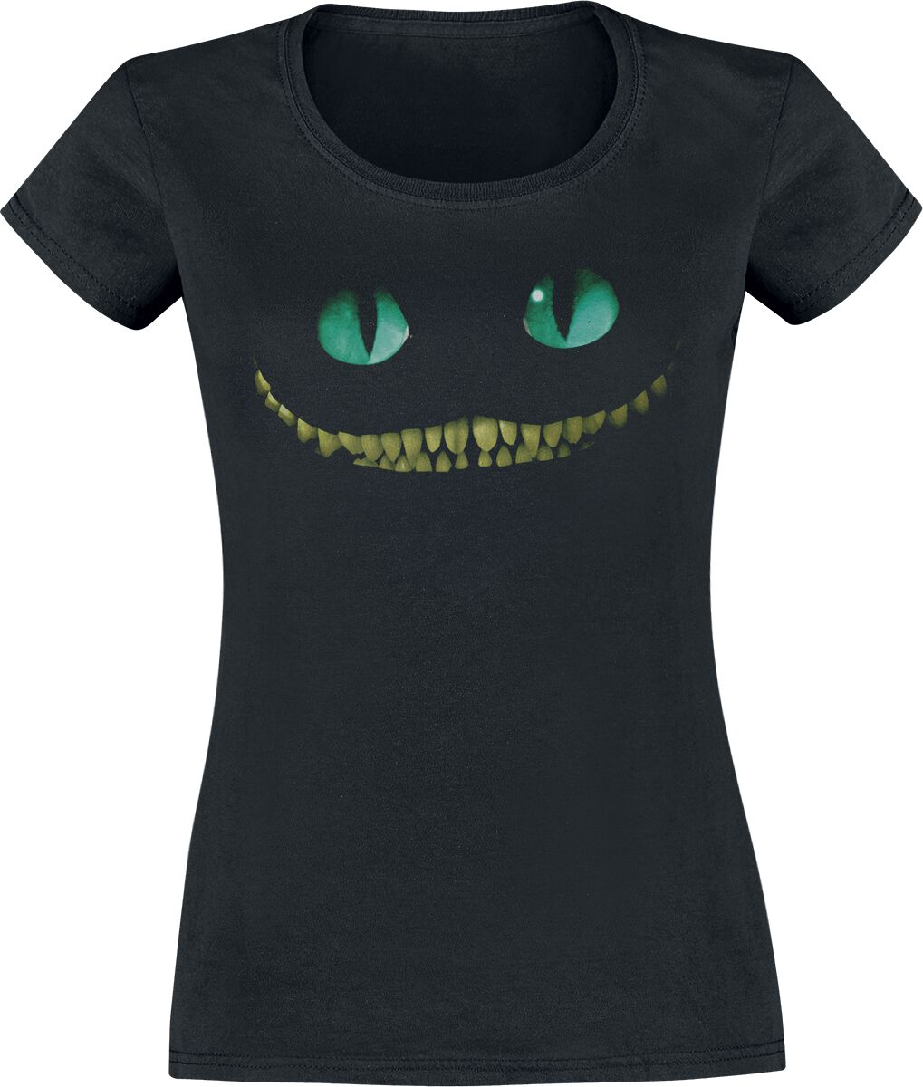 Alice im Wunderland - Disney T-Shirt - Grinsekatze - Lächeln - XS bis XXL - für Damen - Größe XL - schwarz  - Lizenziert