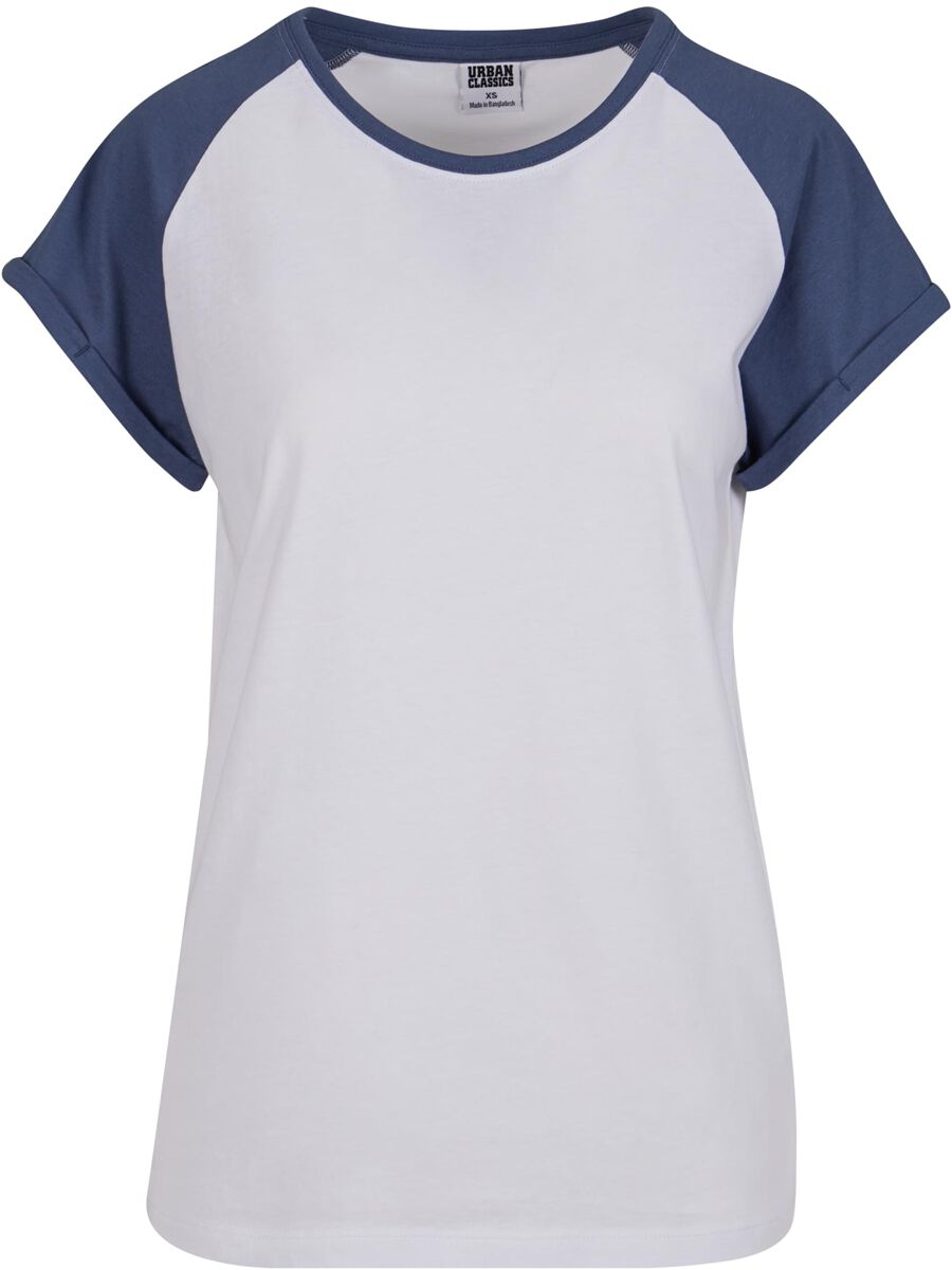 Urban Classics T-Shirt - Ladies Contrast Raglan Tee - XS bis 4XL - für Damen - Größe XL - weiß/blau
