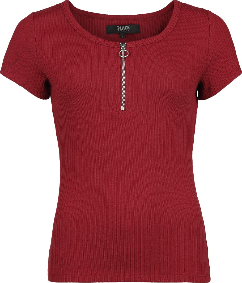 Black Premium by EMP T-Shirt - Rib T-Shirt with Zipper - S bis XXL - für Damen - Größe M - bordeaux