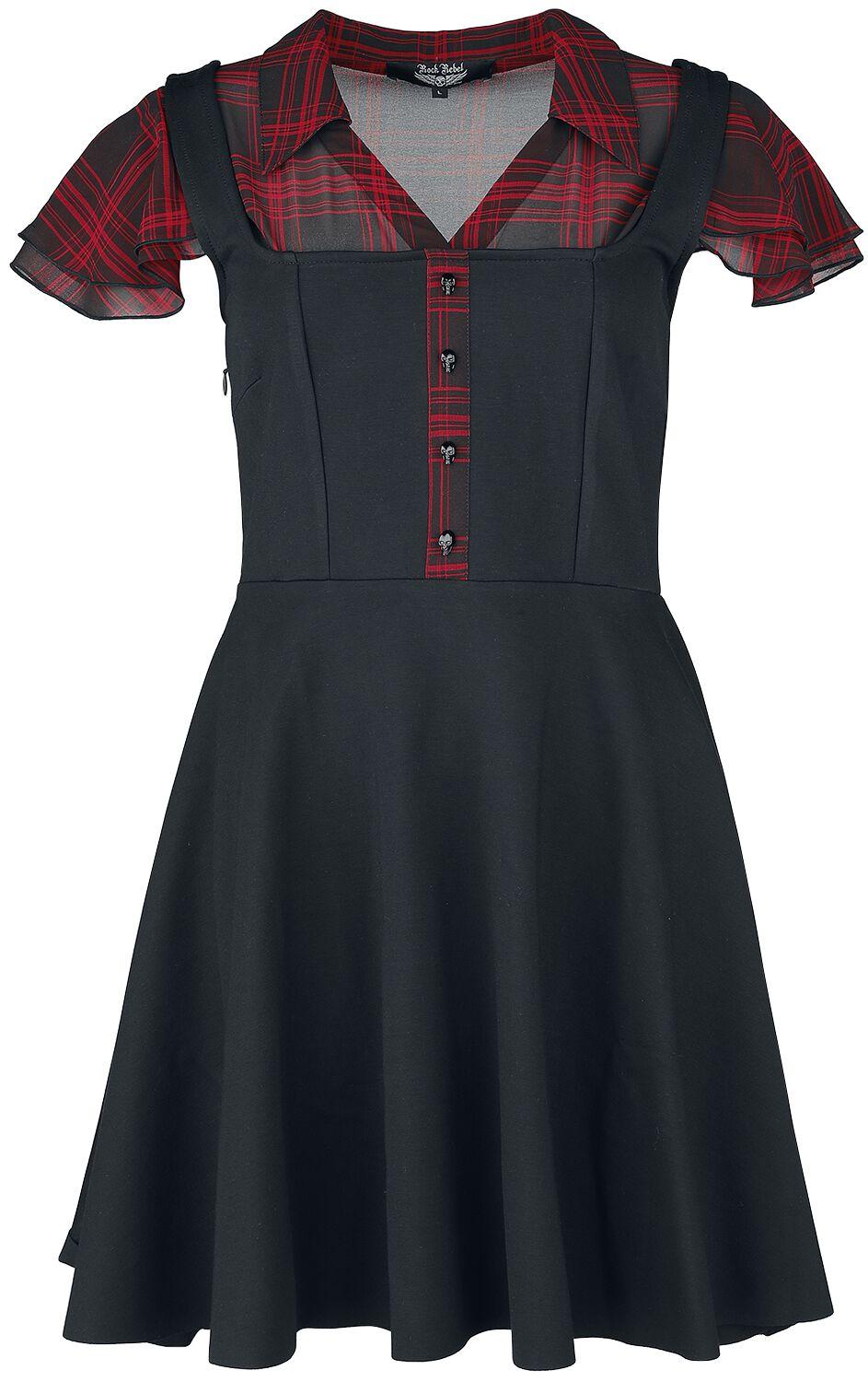 Image of Miniabito Gothic di Rock Rebel by EMP - Layered-effect dress with chequered blouse - M a L - Donna - rosso/nero