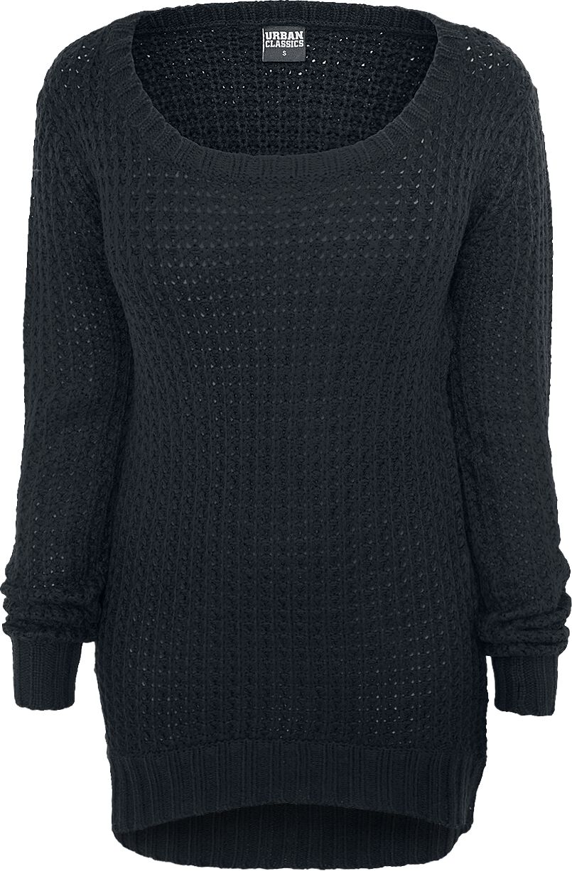 Urban Classics Strickpullover - Ladies Long Wideneck Sweater - XS bis L - für Damen - Größe XS - schwarz