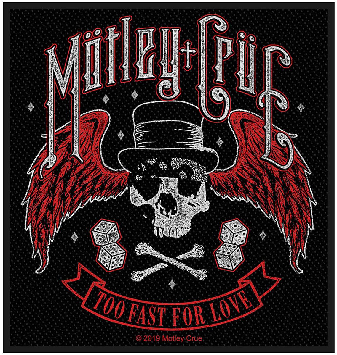 Mötley Crüe Patch - Too Fast For Love - schwarz/rot/weiß  - Lizenziertes Merchandise!