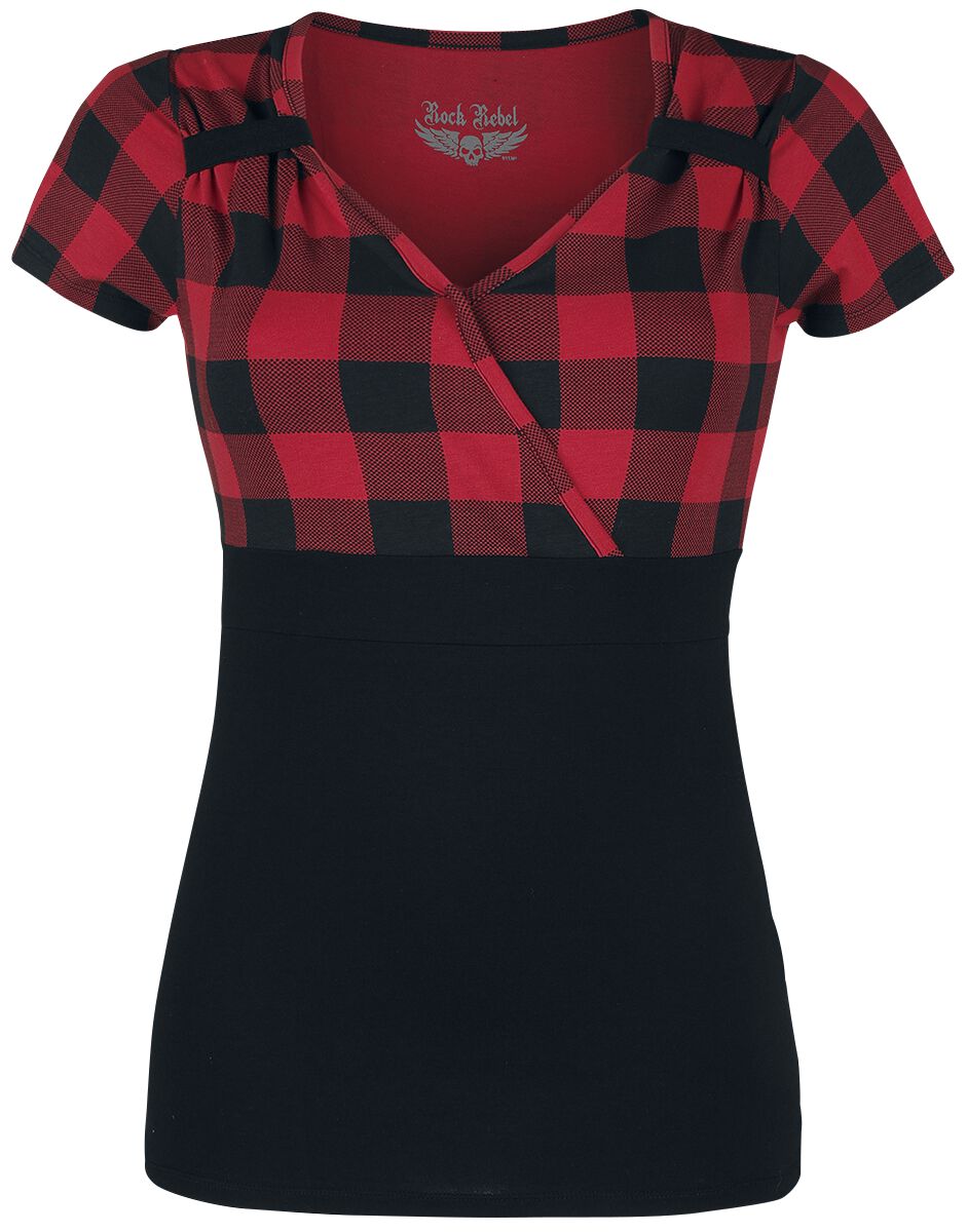 Rock Rebel by EMP - Rock T-Shirt - Schwarz/Rotes T-Shirt im Rockabilly-Stil - S bis XXL - für Damen - Größe XL - schwarz/bordeaux