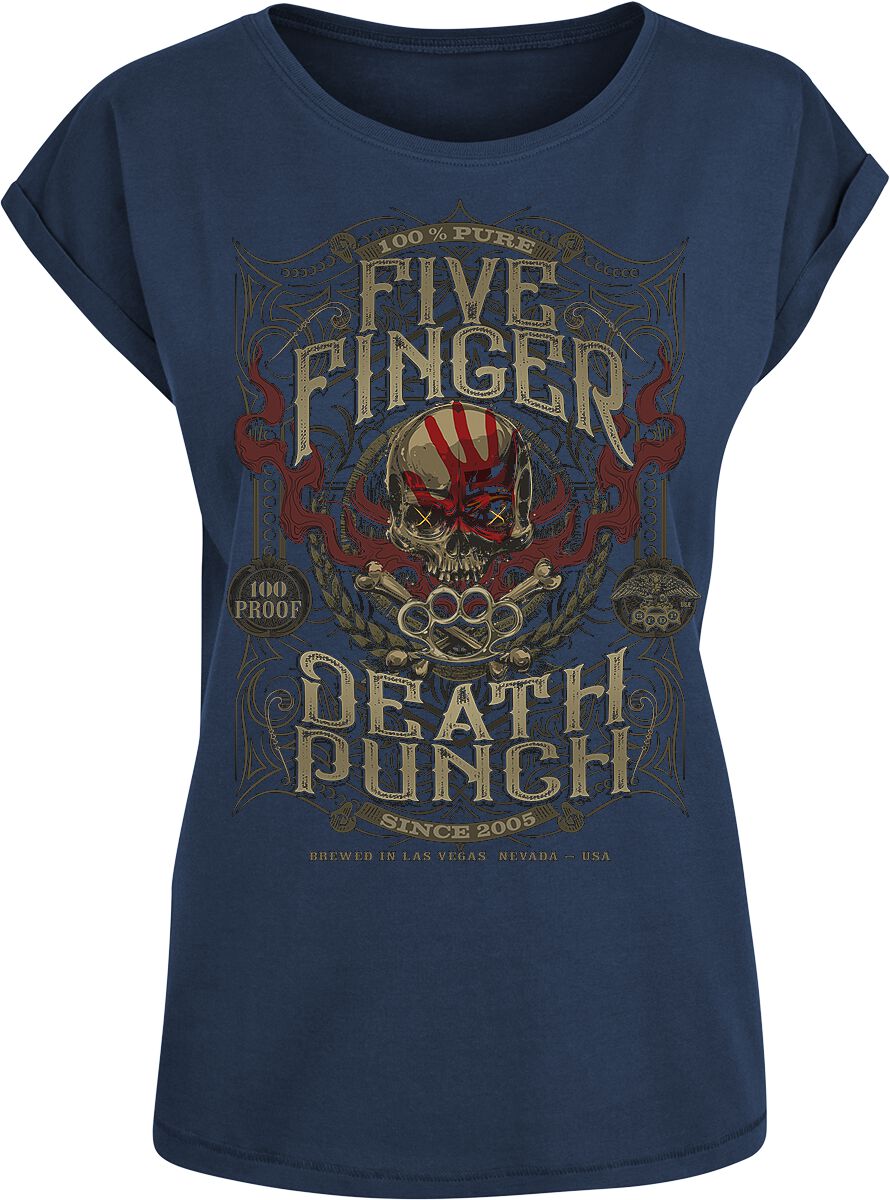 Five Finger Death Punch T-Shirt – 100 Proof – S bis XL – für Damen – Größe M – navy  – Lizenziertes Merchandise!