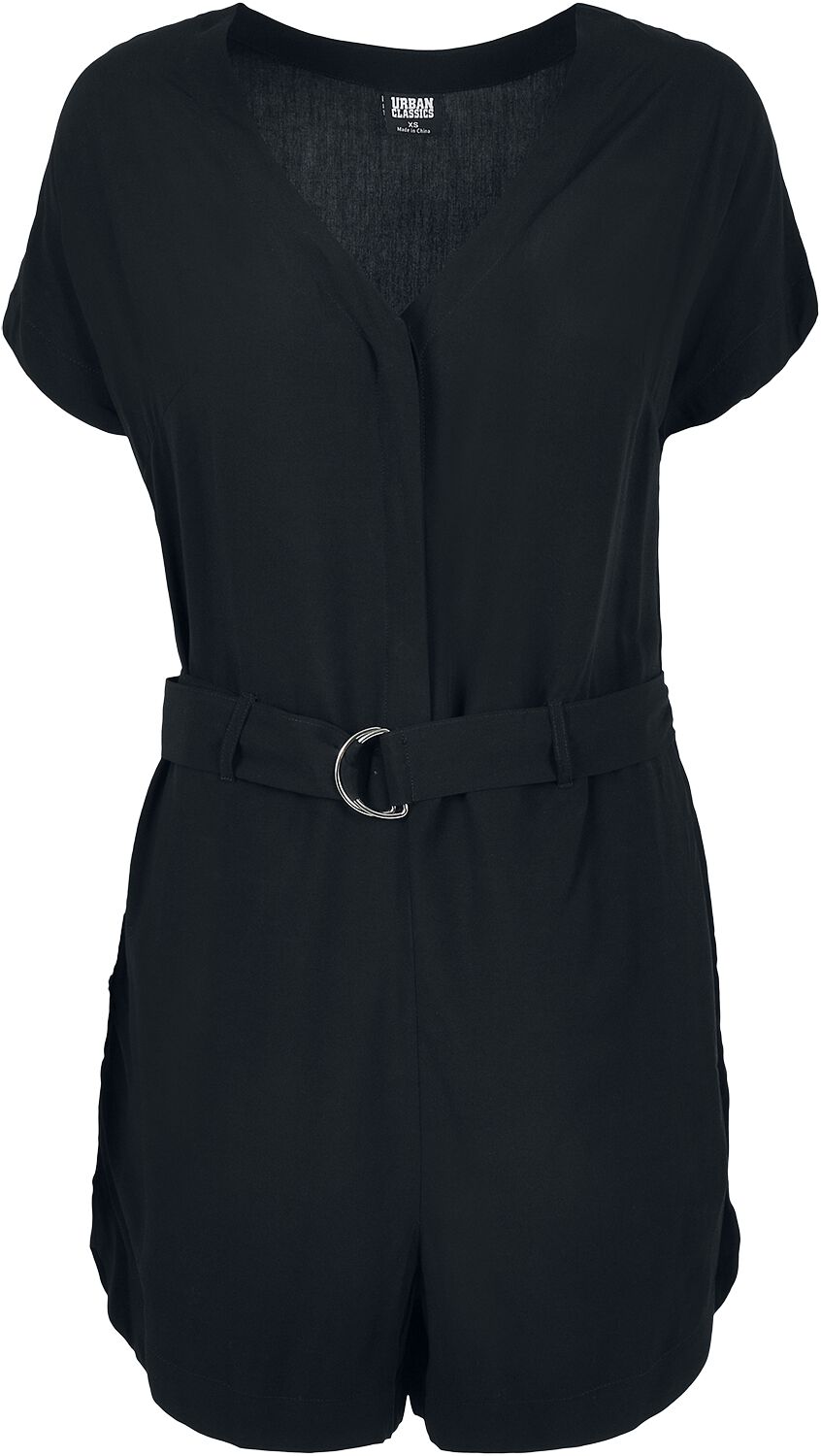 Urban Classics - Ladies Short Black Viscose Belt Jumpsuit - Jumpsuit - schwarz