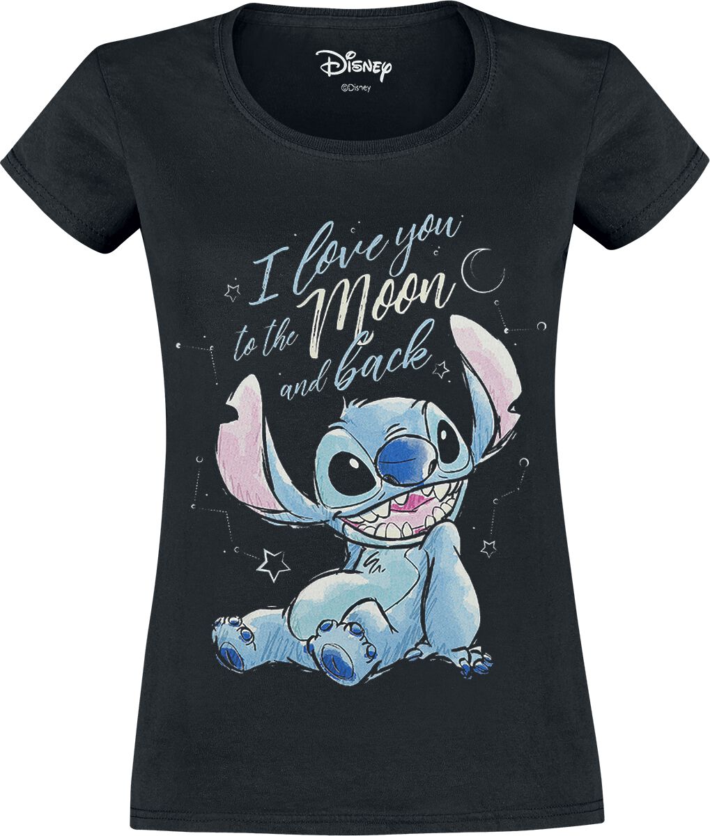 Image of T-Shirt Disney di Lilo & Stitch - I love you to the moon and back - S a XXL - Donna - nero