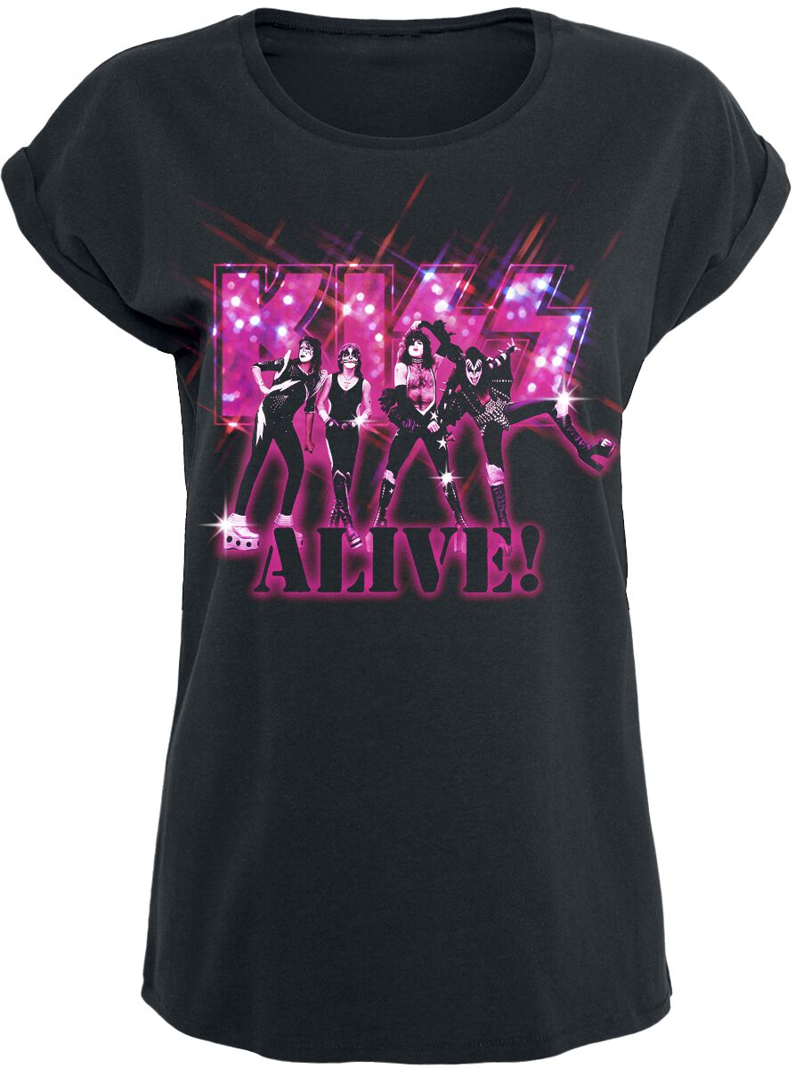 Kiss T-Shirt - Alive Pink Glitter - S bis XXL - für Damen - Größe M - schwarz  - Lizenziertes Merchandise!