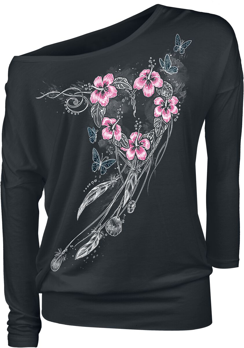 Image of Maglia Maniche Lunghe di Full Volume by EMP - Black Long-Sleeve Top with Print and Crew Neckline - L a 5XL - Donna - nero