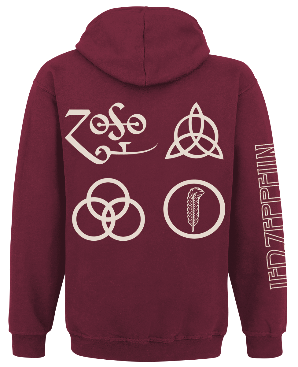 Led Zeppelin Kapuzenjacke - Symbols - M bis XL - für Männer - Größe M - maroon  - Lizenziertes Merchandise!