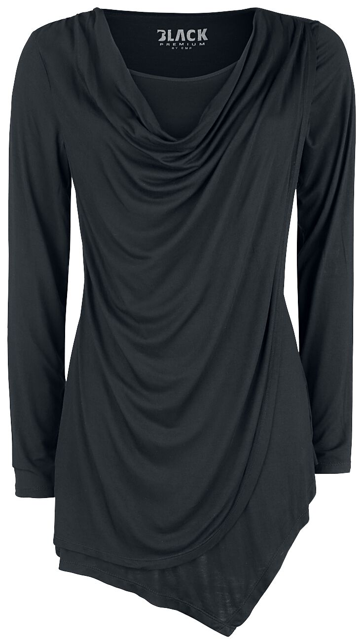 Black Premium by EMP Langarmshirt - Schwarzes Langarmshirt mit Wasserfallausschnitt - XS bis 4XL - für Damen - Größe S - schwarz