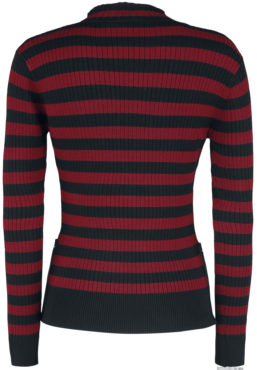 Jawbreaker - Rockabilly Strickpullover - Menace Red And Black Stripe Sweater - XS bis XXL - für Damen - Größe XXL - schwarz/rot