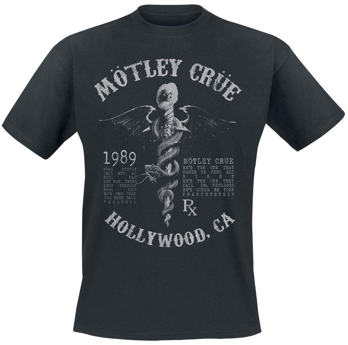 Mötley Crüe T-Shirt - Faded Feel Good Lyrics - S bis XXL - für Männer - Größe S - schwarz  - Lizenziertes Merchandise!