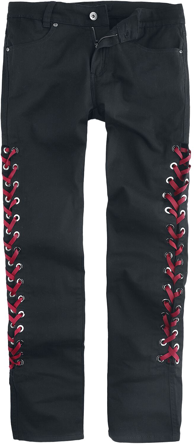 Gothicana by EMP - Gothic Jeans - Black Jeans With Red Lace Details - W27L32 bis W31L32 - für Damen - Größe W28L30 - schwarz