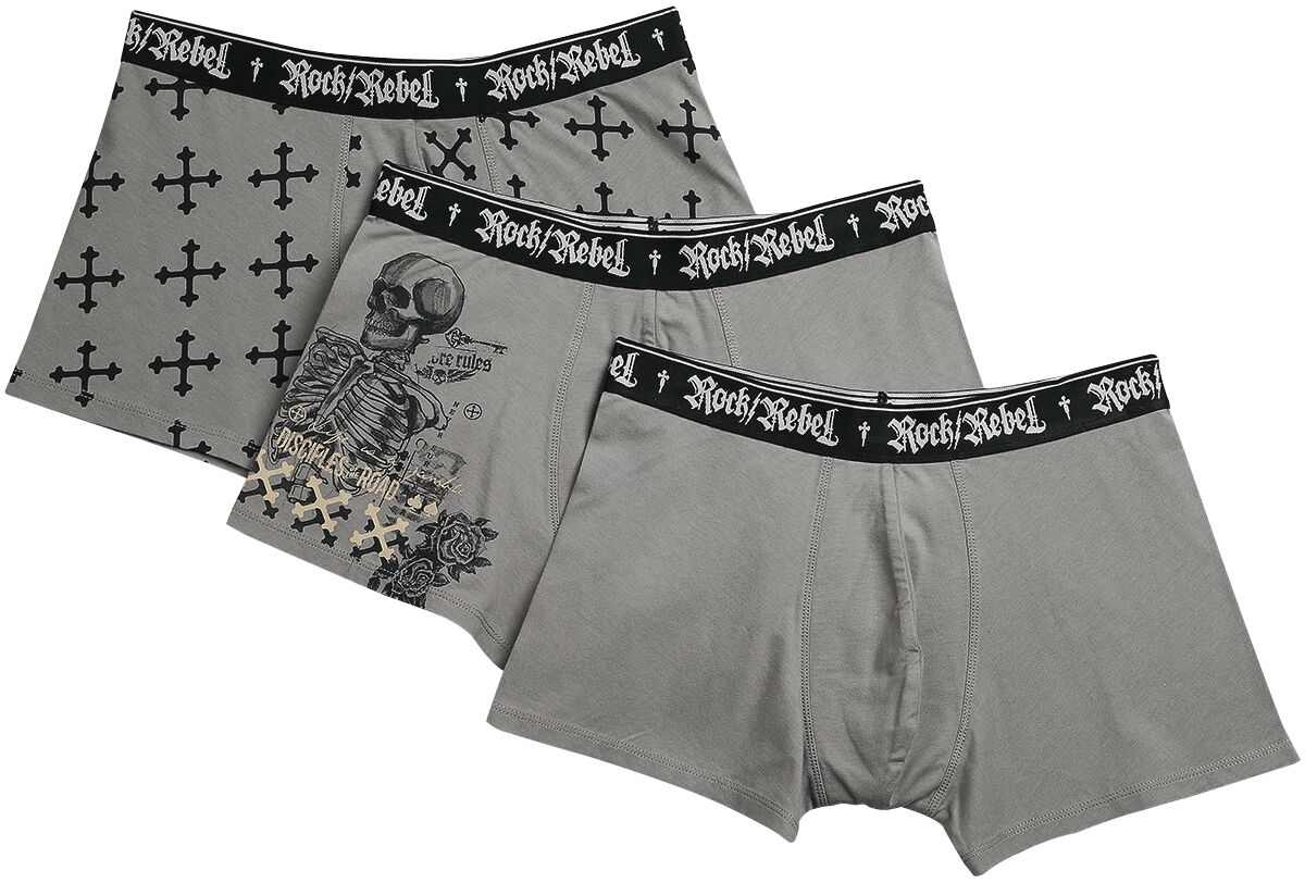 Image of Set di boxer di Rock Rebel by EMP - Set of three pairs of boxers with prints - S a XXL - Uomo - grigio