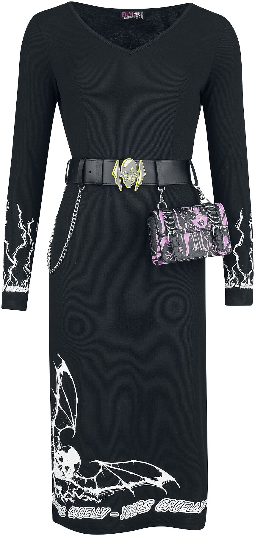 Gothicana by EMP Gothicana X Elvira Dress with Belt and Bag Mittellanges Kleid schwarz in S