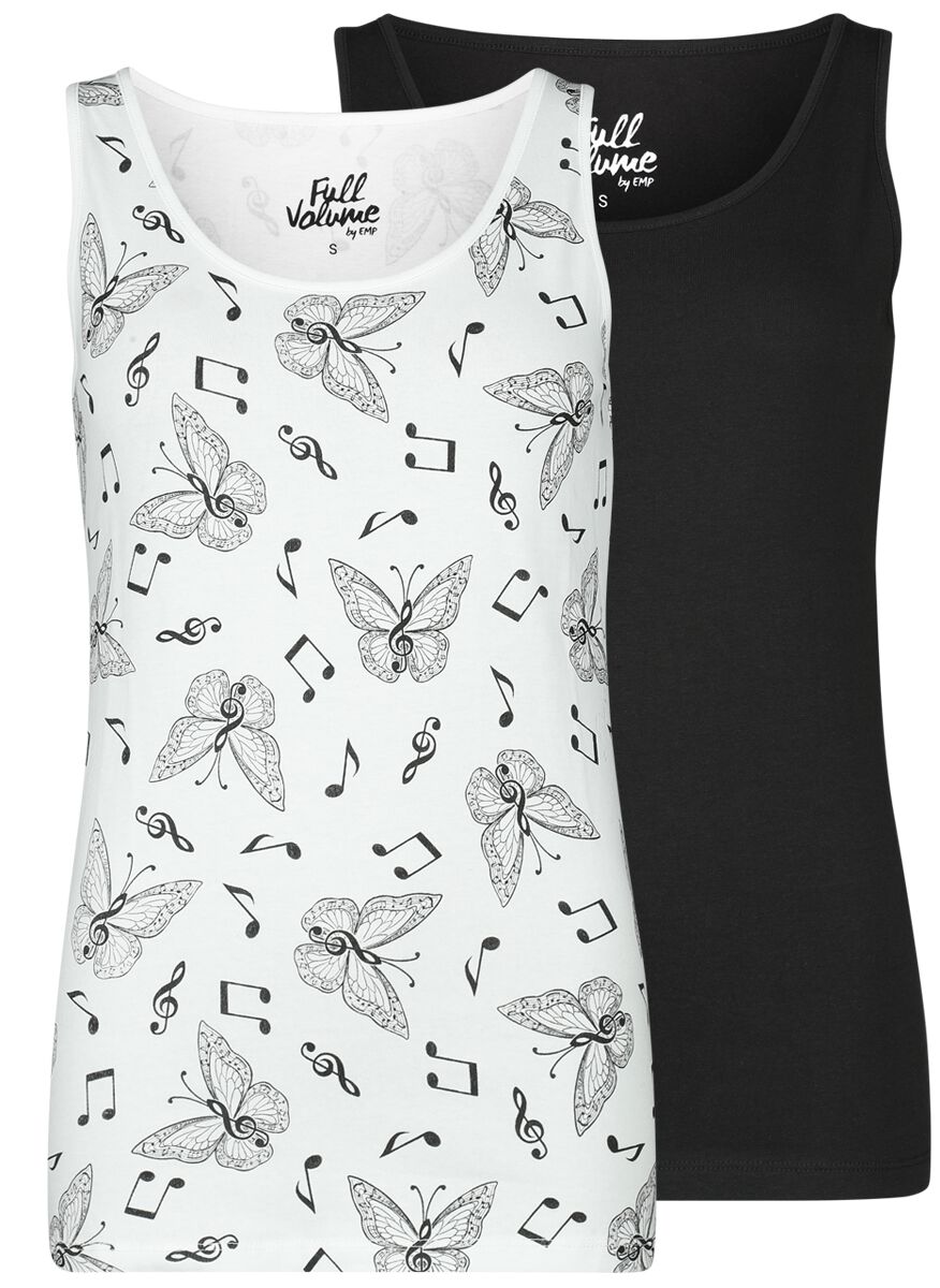 Image of Top di Full Volume by EMP - Double Pack Tops with butterflies and musical notes - S a XXL - Donna - nero/bianco