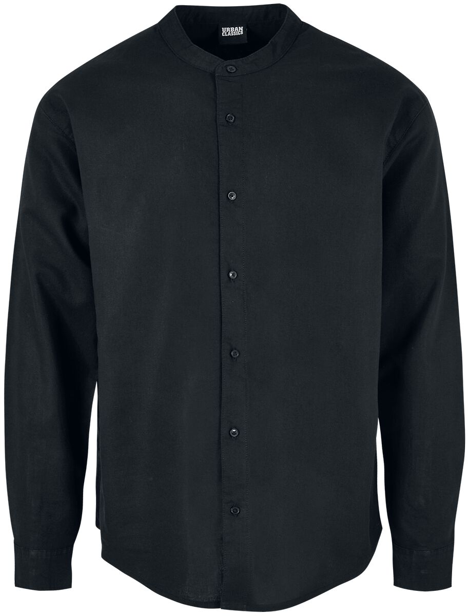 Urban Classics Langarmhemd - Cotton Linen Stand Up Collar Shirt - S bis XXL - für Männer - Größe XL - schwarz