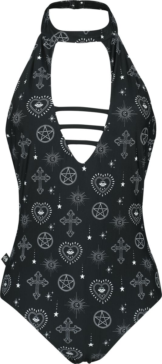 Gothicana by EMP - Gothic Badeanzug - Neckholder Swim Suit With Mystical Symbols - S bis XXL - für Damen - Größe L - schwarz