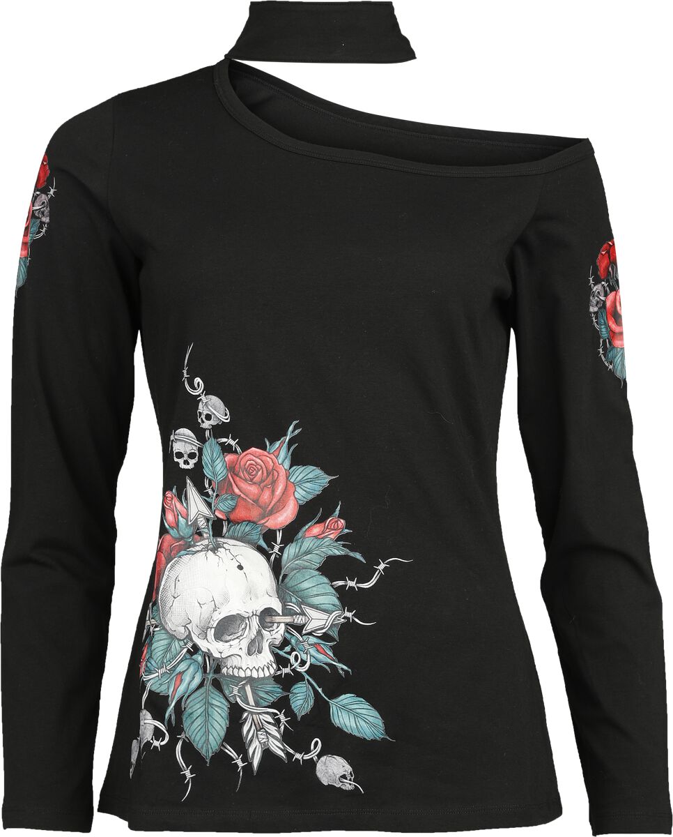 Rock Rebel by EMP Longsleeve with Skull and Roses Print Langarmshirt schwarz in XL