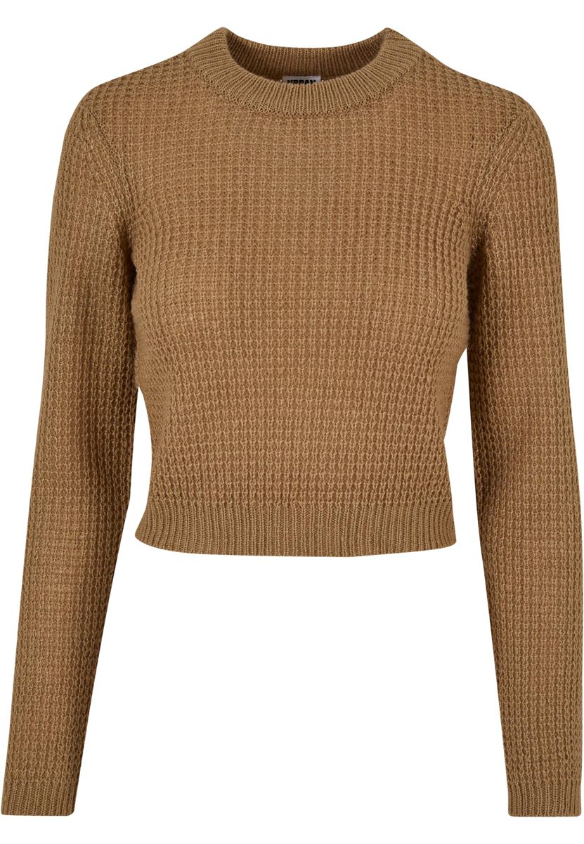 Urban Classics Sweatshirt - Ladies Short Waffle Sweater - L bis 3XL - für Damen - Größe 3XL - sand