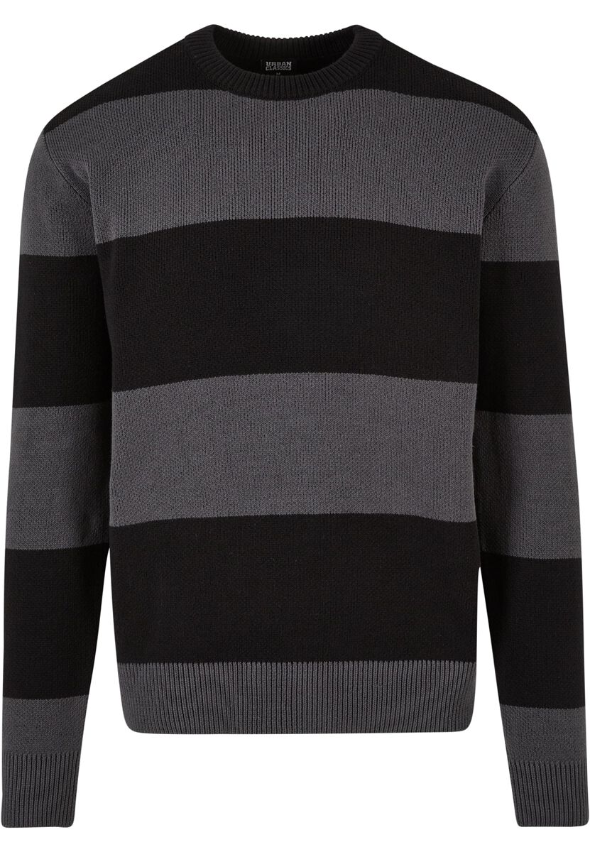 Urban Classics Strickpullover - Heavy Oversized Striped Sweatshirt - L bis XL - für Männer - Größe L - schwarz/grau