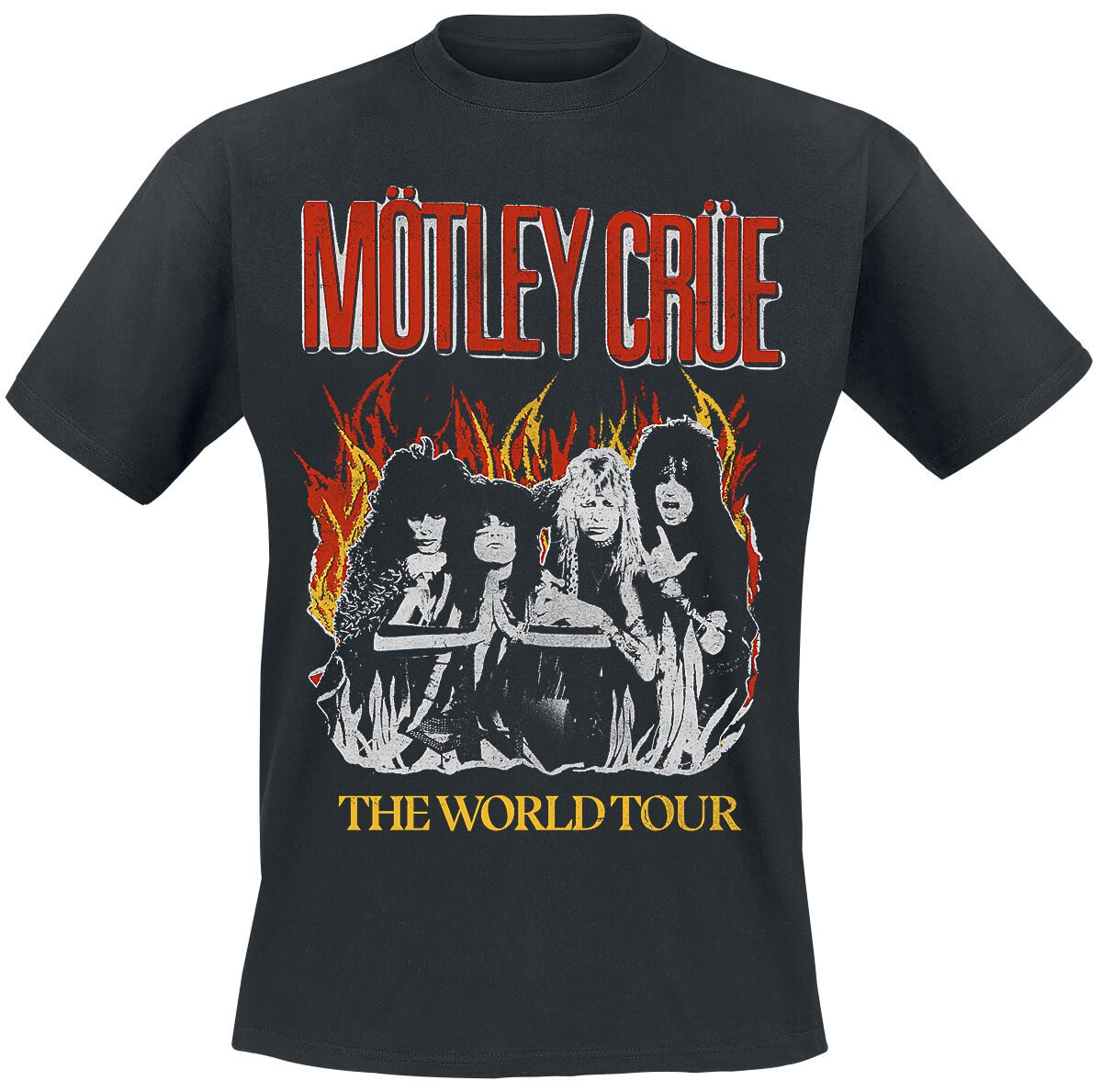 Mötley Crüe T-Shirt - Vintage World Tour Flames - M bis 4XL - für Männer - Größe M - schwarz  - Lizenziertes Merchandise!