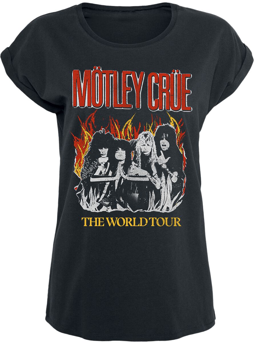 Mötley Crüe T-Shirt - Vintage World Tour Flames - S bis XXL - für Damen - Größe L - schwarz  - Lizenziertes Merchandise!