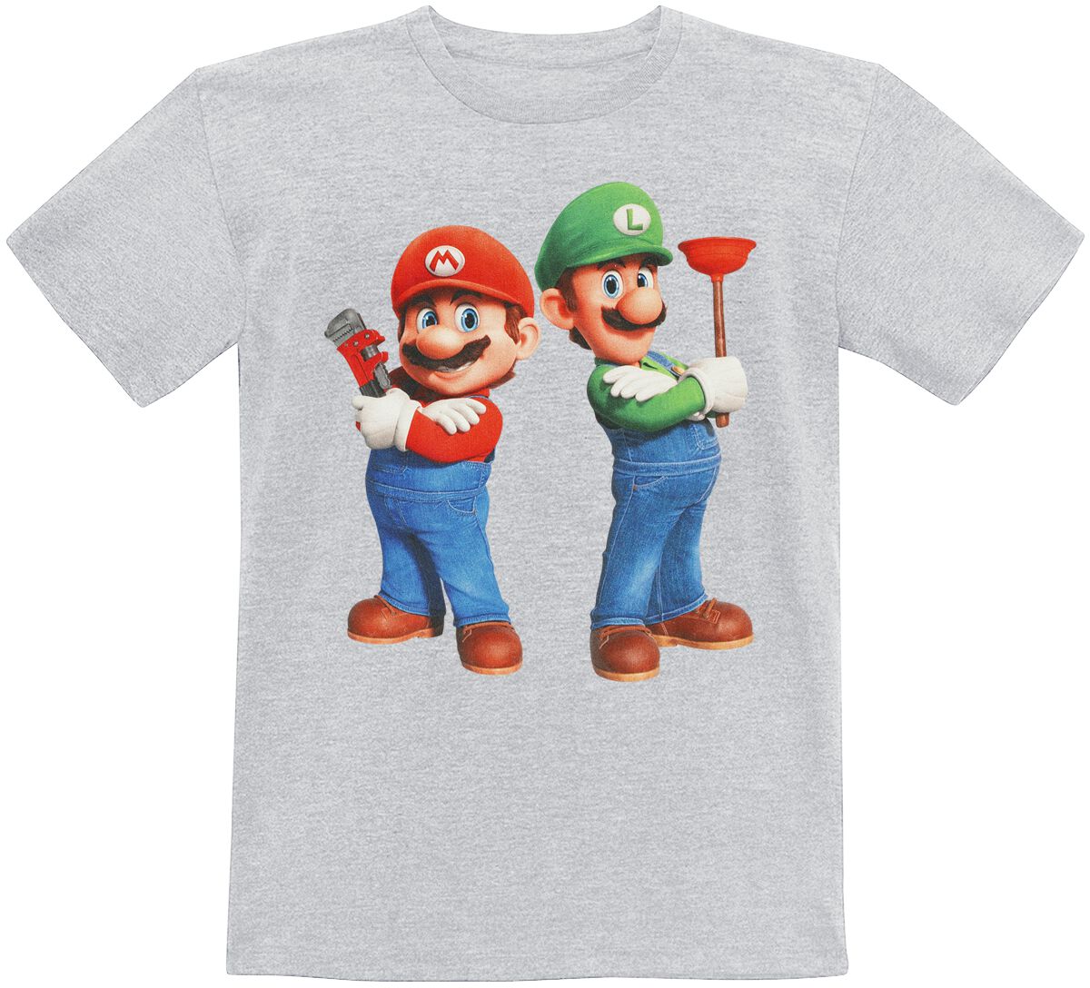 Super Mario - Gaming T-Shirt für Kinder - Kids - Plumbing Bros. - für Mädchen & Jungen - grau