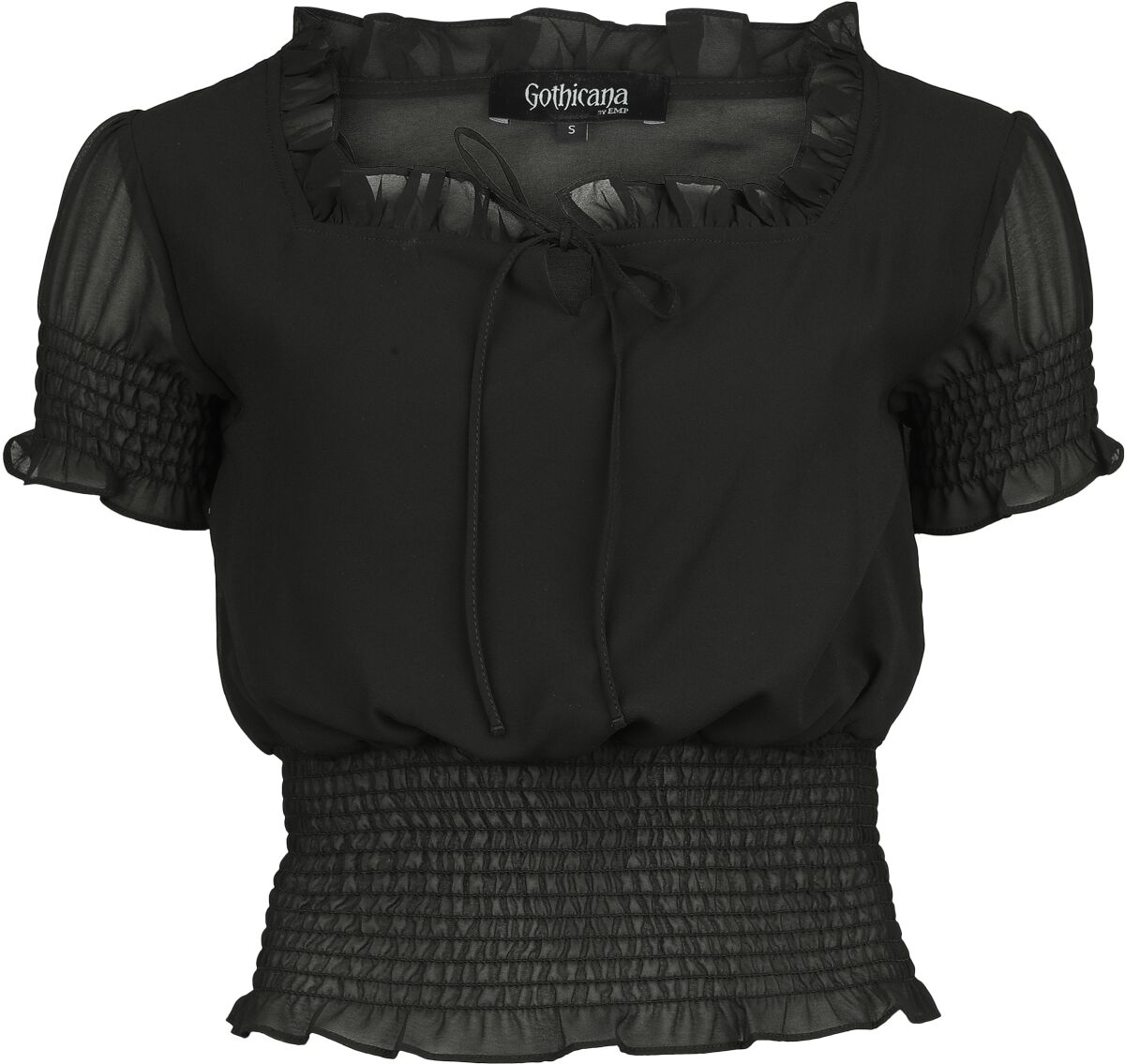 Gothicana by EMP - Gothic T-Shirt - T-Shirt With Smocked Details - XS bis XXL - für Damen - Größe XXL - schwarz