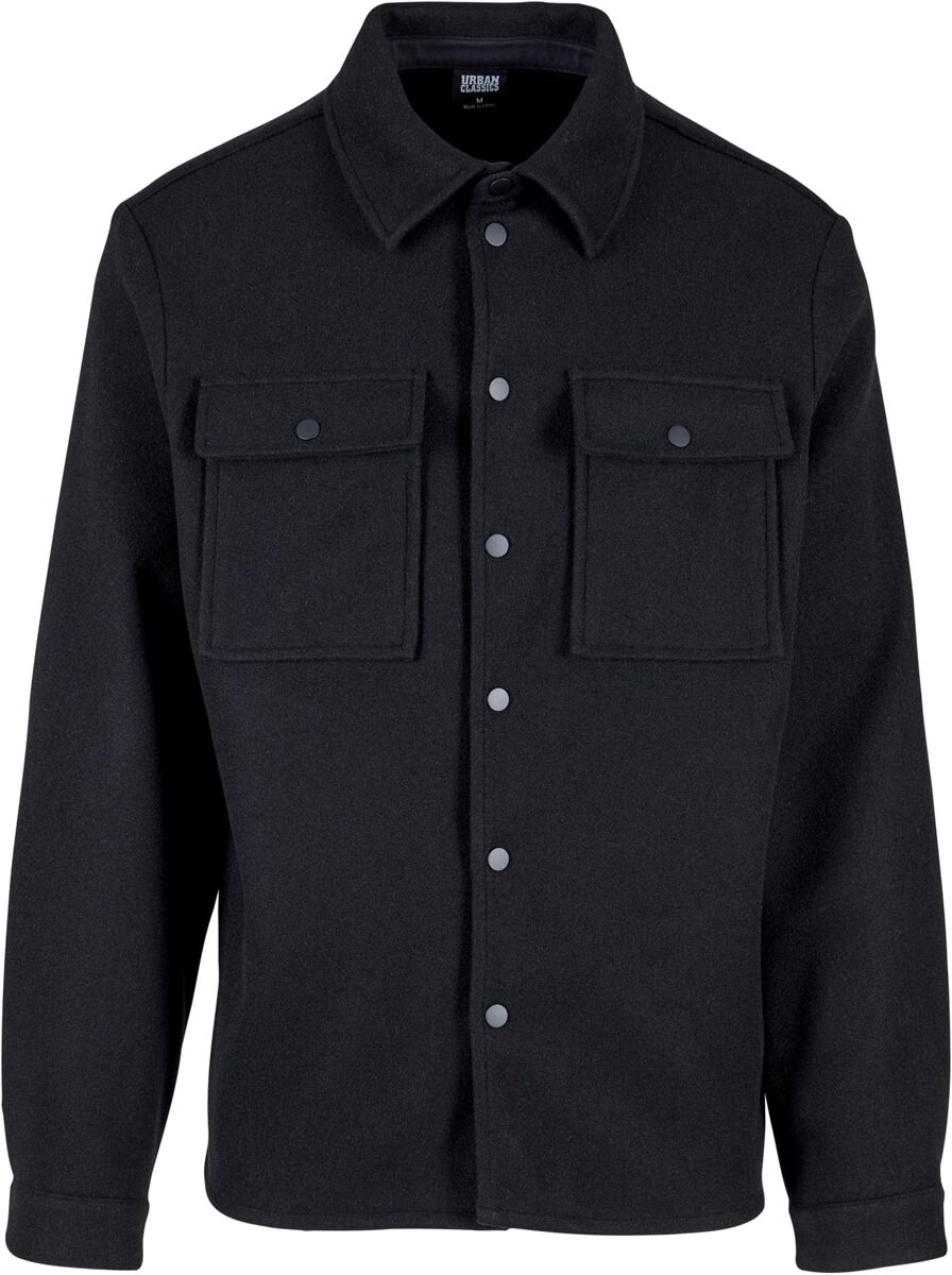 Urban Classics Langarmhemd - Plain Overshirt - S bis 4XL - für Männer - Größe S - schwarz