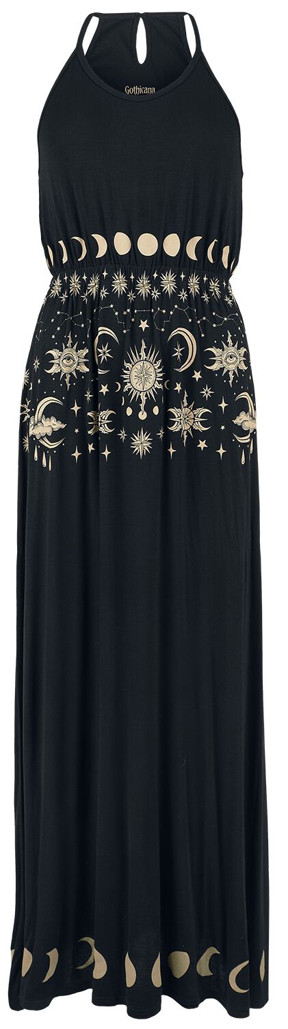 Gothicana by EMP - Gothic Kleid lang - Maxidress with Sun, Moon and Stars Print - S bis XXL - für Damen - Größe M - schwarz
