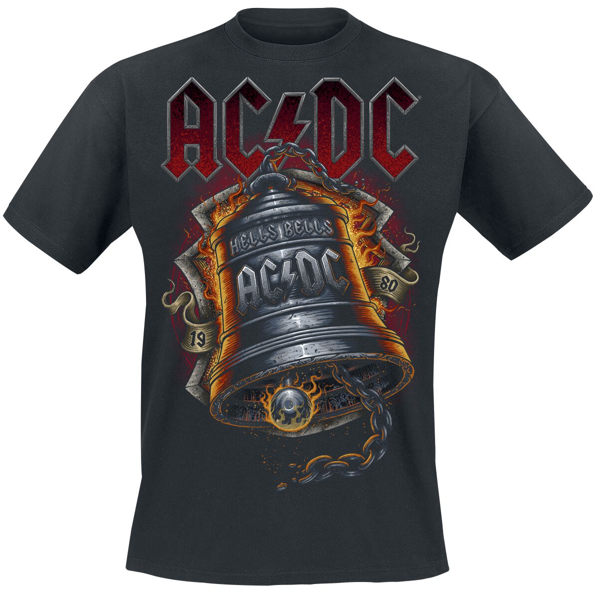 AC/DC Hells Bells Flames T-Shirt schwarz in XL