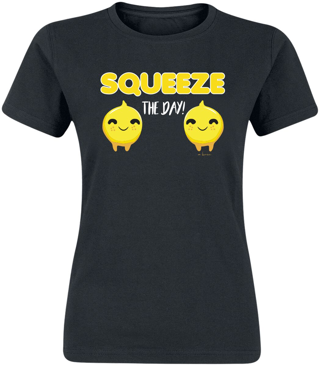 Sprüche T-Shirt - Squeeze The Day! - S bis XXL - für Damen - Größe L - schwarz